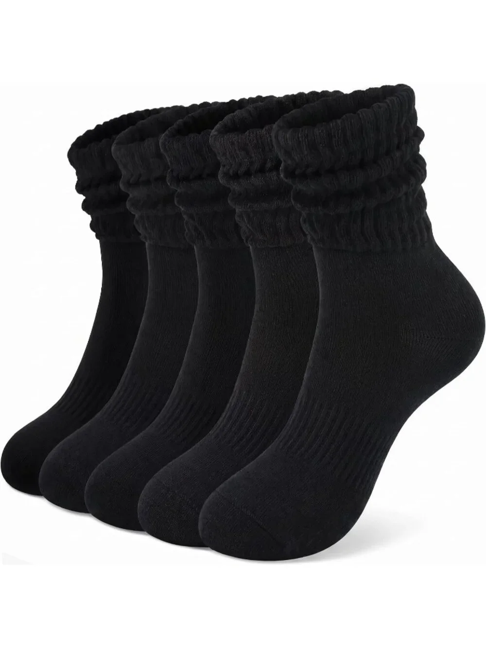 🧦Women's All Black 5 Pair Slouchy Socks Slouch Cotton Crew Scrunch Socks